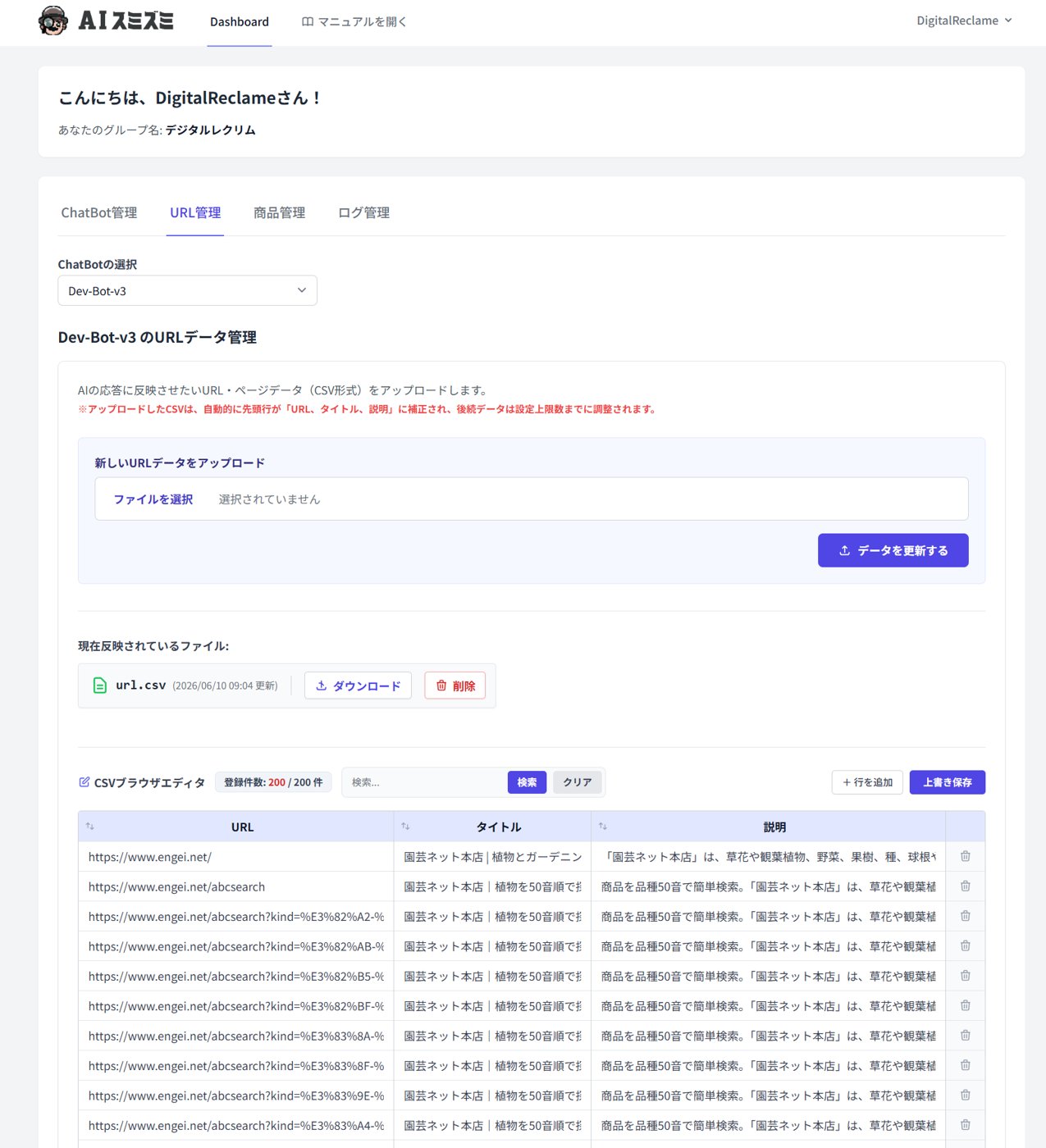 URL・ページ管理画面